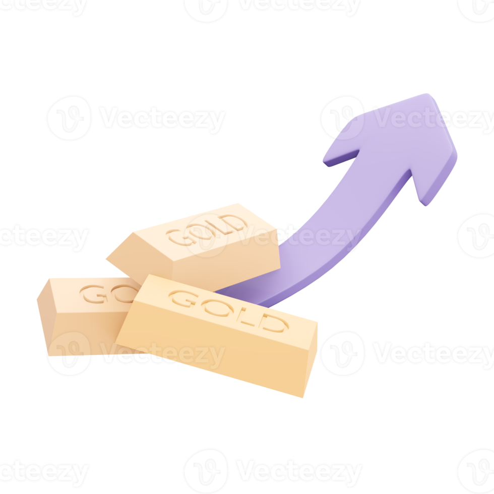 3d rendering of gold bar and arrow up concept of financial investment. 3d illustration cartoon style. png