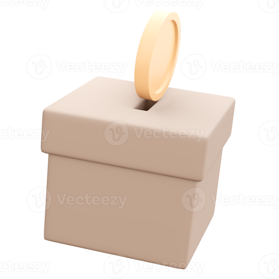 3d rendering of coin and box concept of financial saving and donation. 3d illustration cartoon style. png
