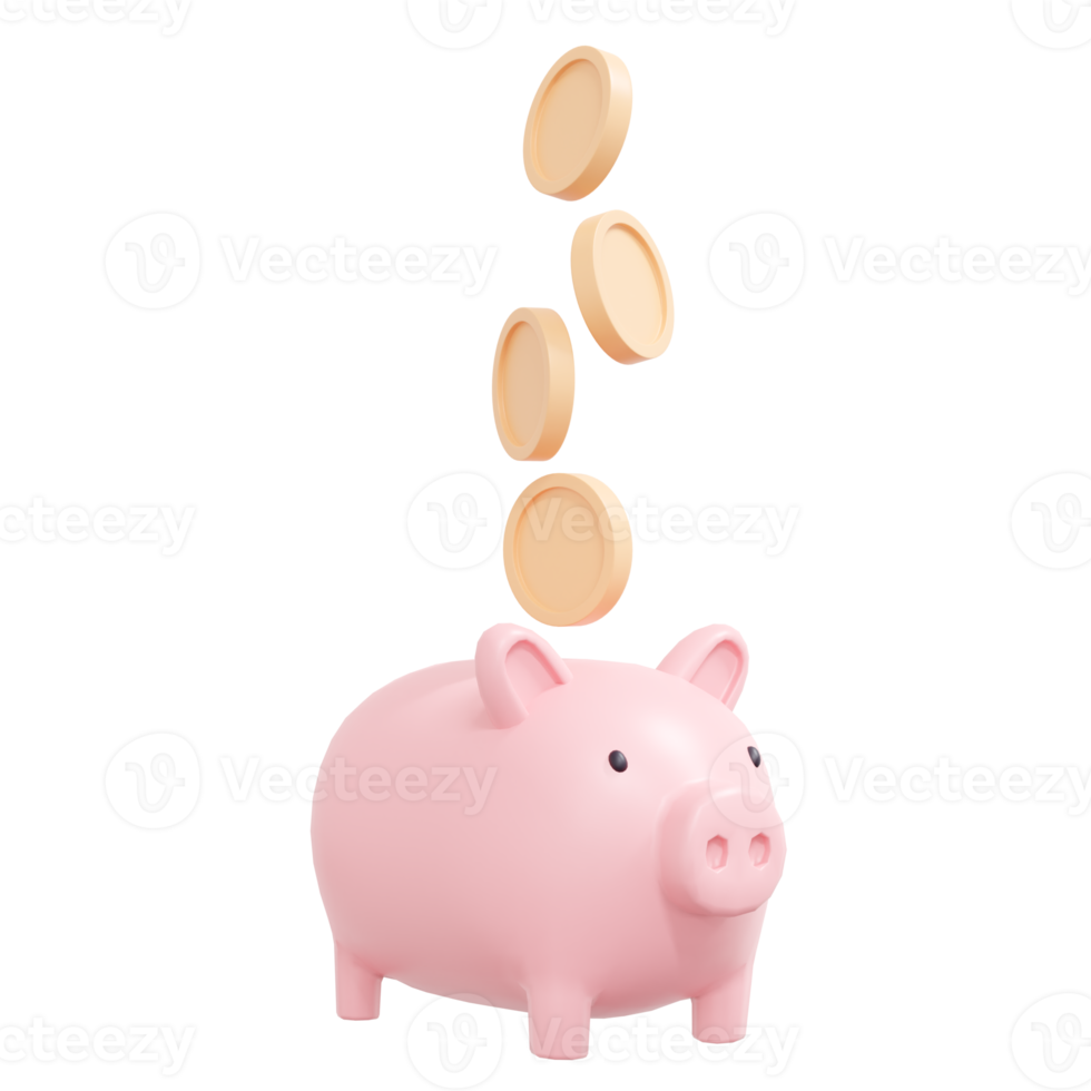 3d Rendern von Stapel von Münze und Schweinchen Bank Konzept von Speichern und Investition. 3d Illustration Karikatur Stil. png