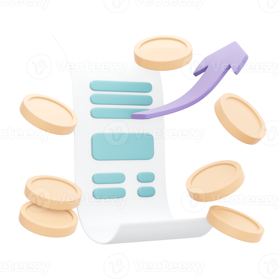 3d interpretazione di conto e moneta concetto di conto pagamento. 3d illustrazione cartone animato stile. png