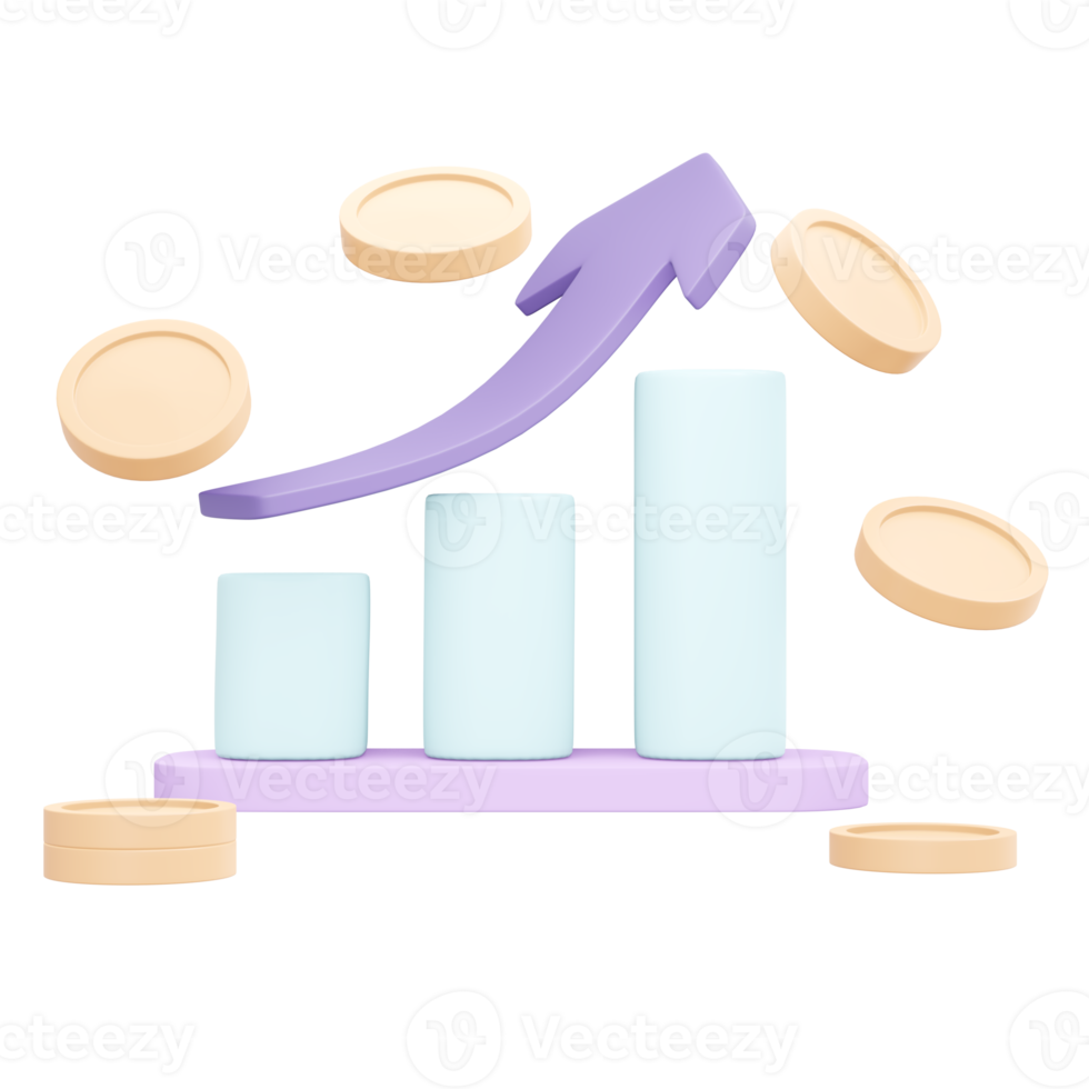 3d le rendu de graphique et La Flèche en haut concept de financier investissement. 3d illustration dessin animé style. png