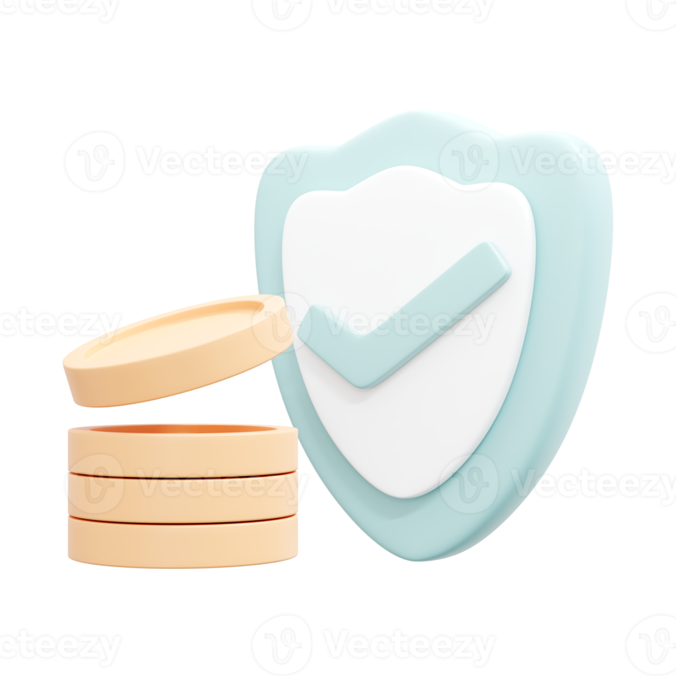 3d rendering of stack of coin and safe icon concept of money insurance. 3d illustration cartoon style. png