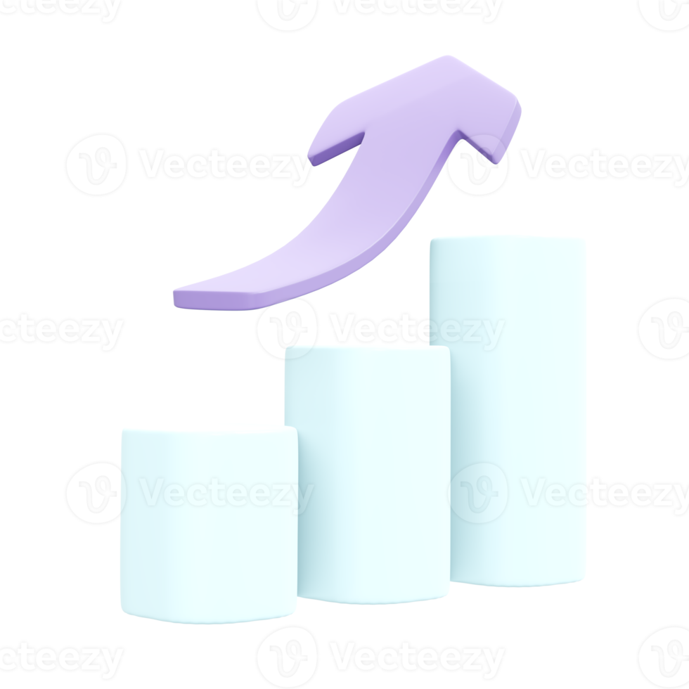 3d renderen van diagram en pijl omhoog. 3d illustratie tekenfilm stijl. png