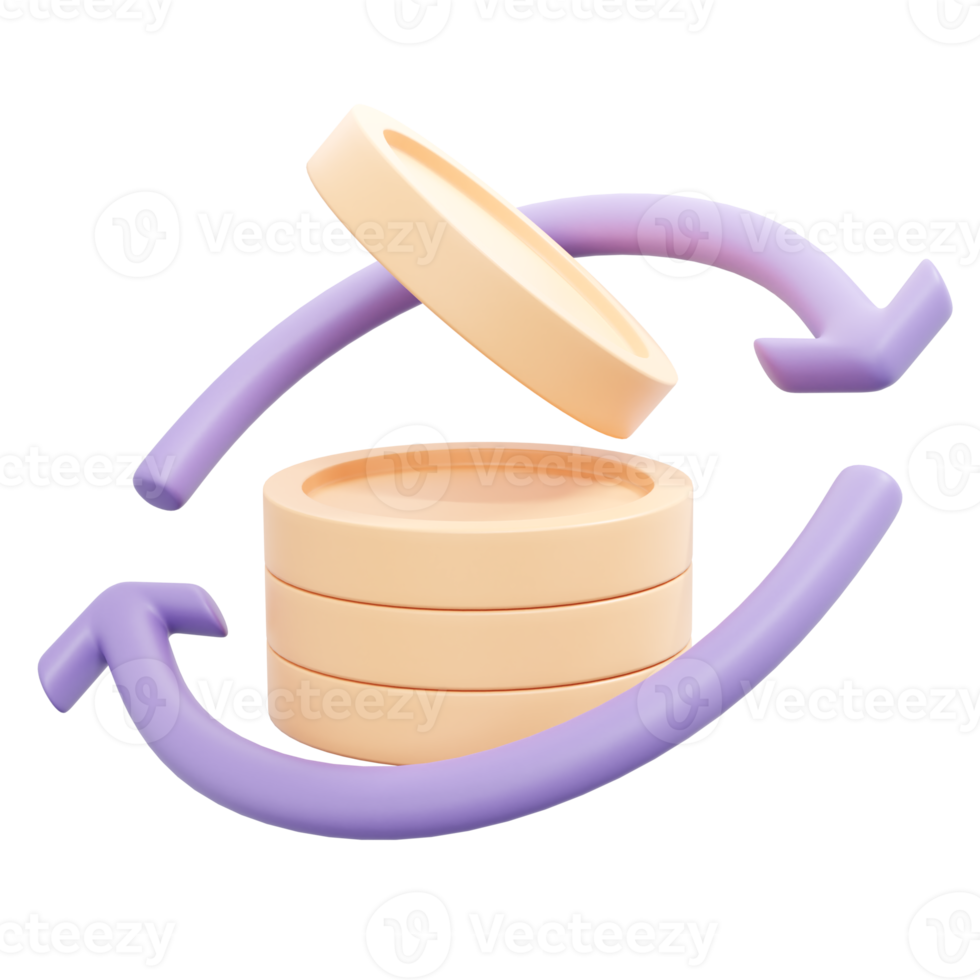 3d rendering of stack of coin and arrow concept of cashback. 3d illustration cartoon style. png