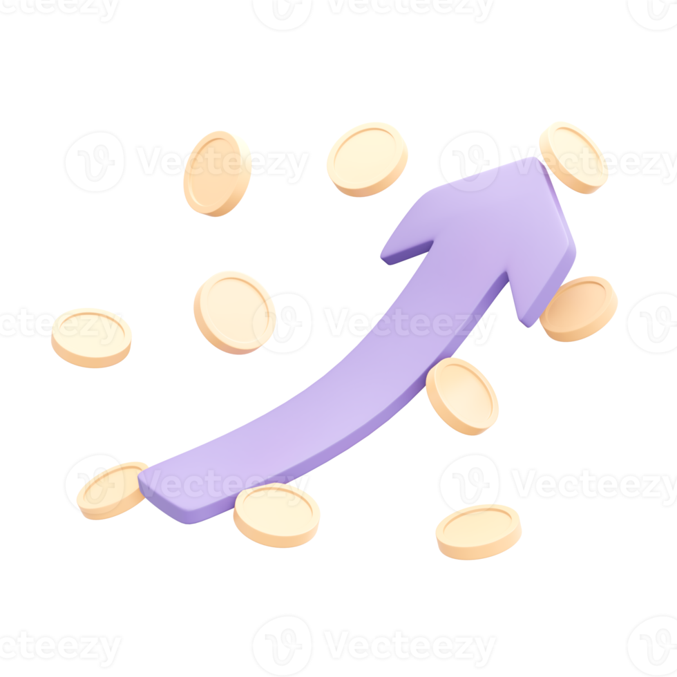 3d rendering of coin and arrow up concept of financial investment. 3d illustration cartoon style. png