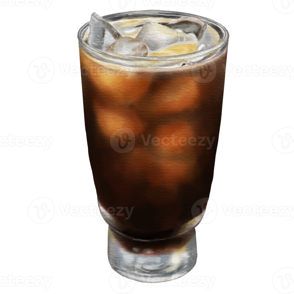 Watercolor Painting Iced Americano Coffee png