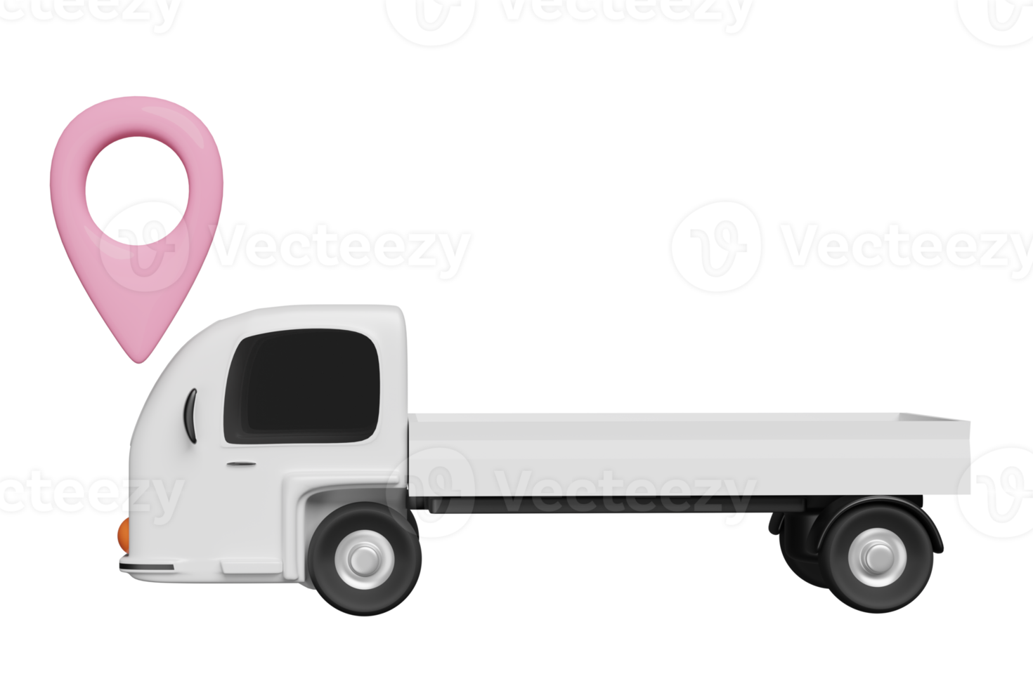 bianca consegna camion icona 3d con Posizione spillo, GPS navigatore isolato. attività commerciale consegna, esprimere servizio trasporto concetto, 3d rendere illustrazione png