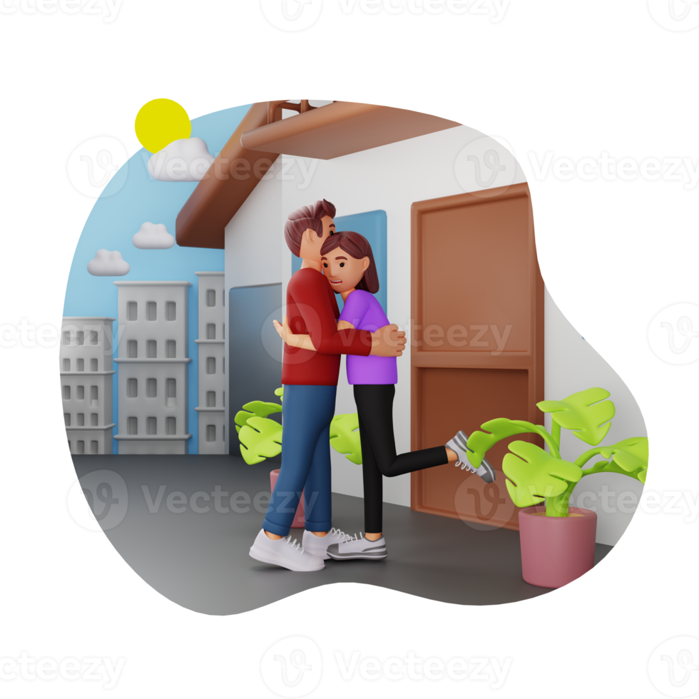 Sweet Couple Hugging Each Other Romantically, 3D Character Illustration png