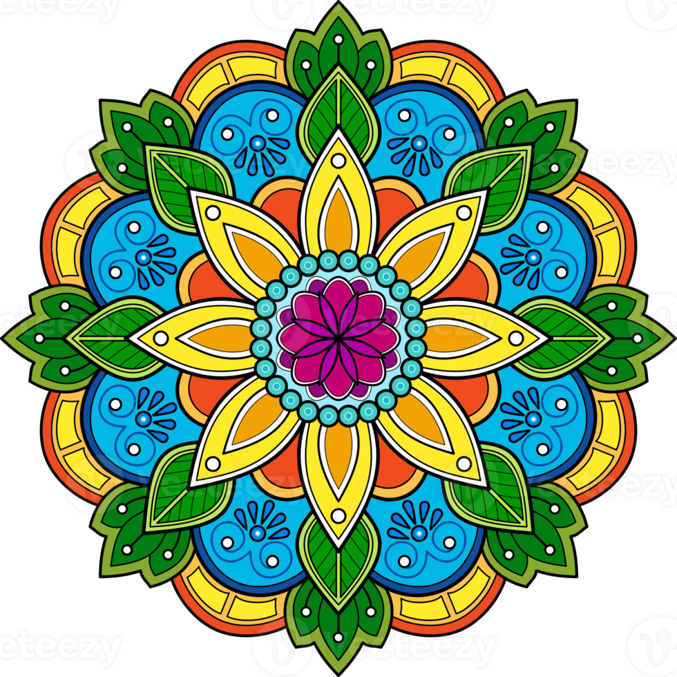 ethnique mandala avec coloré ornement pour art sur le mur. en tissu modèle. carte texturé fond d'écran tuile pochoir autocollant et textile. abstrait illustration. png