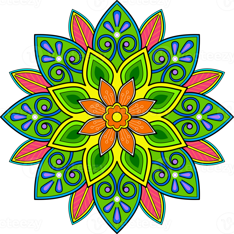 ethnisch Mandala mit bunt Ornament zum Kunst auf das Mauer. Stoff Muster. Karte texturiert Hintergrund Fliese Schablone Aufkleber und Textil. abstrakt Illustration. png