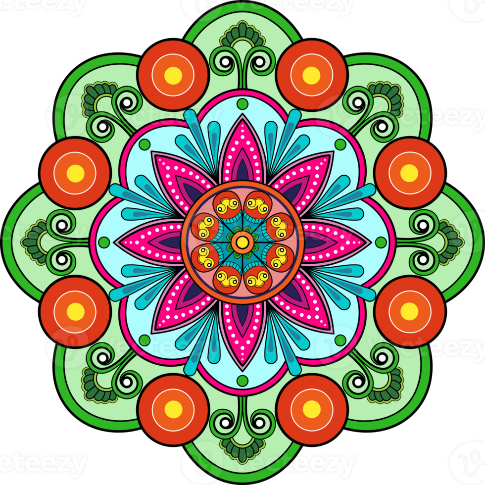 ethnique mandala avec coloré ornement pour art sur le mur. en tissu modèle. carte texturé fond d'écran tuile pochoir autocollant et textile. abstrait illustration. png