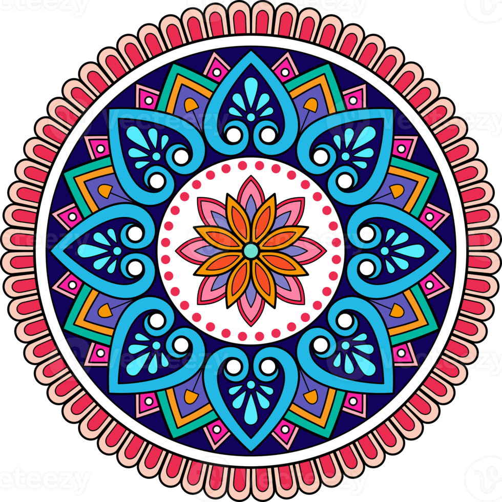 ethnique mandala avec coloré ornement pour art sur le mur. en tissu modèle. carte texturé fond d'écran tuile pochoir autocollant et textile. abstrait illustration. png