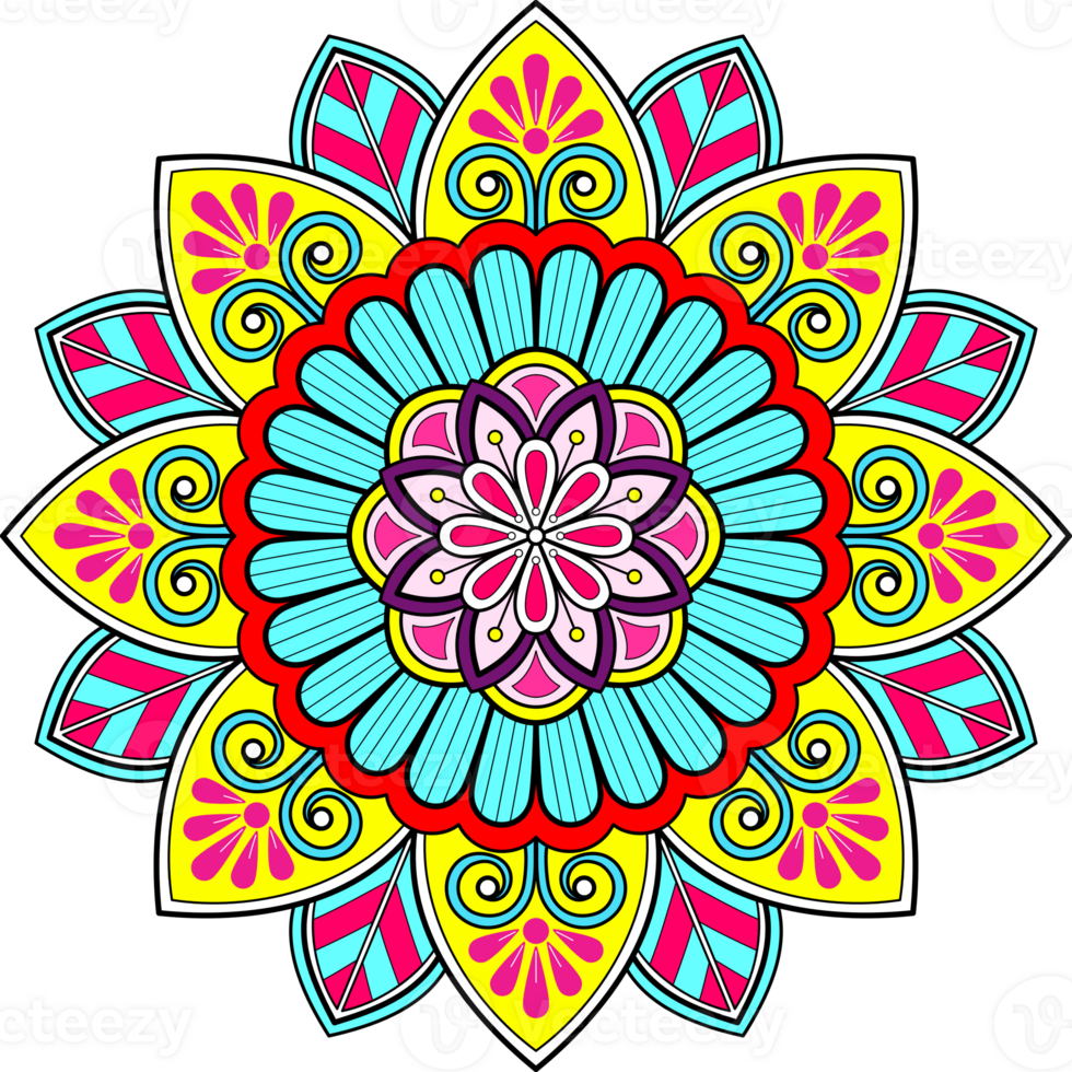 ethnique mandala avec coloré ornement pour art sur le mur. en tissu modèle. carte texturé fond d'écran tuile pochoir autocollant et textile. abstrait illustration. png