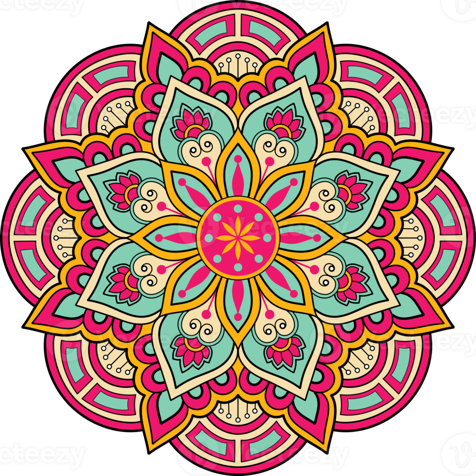 etnisk mandala med färgrik prydnad för konst på de vägg. tyg mönster. kort texturerad tapet bricka stencil klistermärke och textil. abstrakt illustration. png