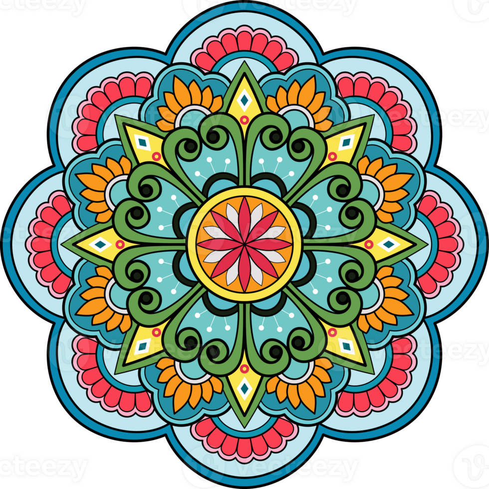 ethnisch Mandala mit bunt Ornament zum Kunst auf das Mauer. Stoff Muster. Karte texturiert Hintergrund Fliese Schablone Aufkleber und Textil. abstrakt Illustration. png