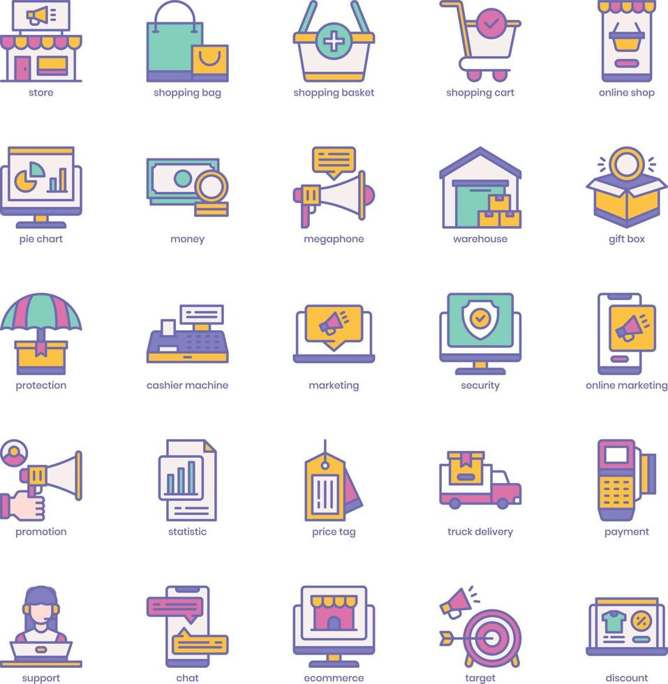 Ecommerce Icon Filled Color Design Pack for Your Website Design, Logo, App, UI vector