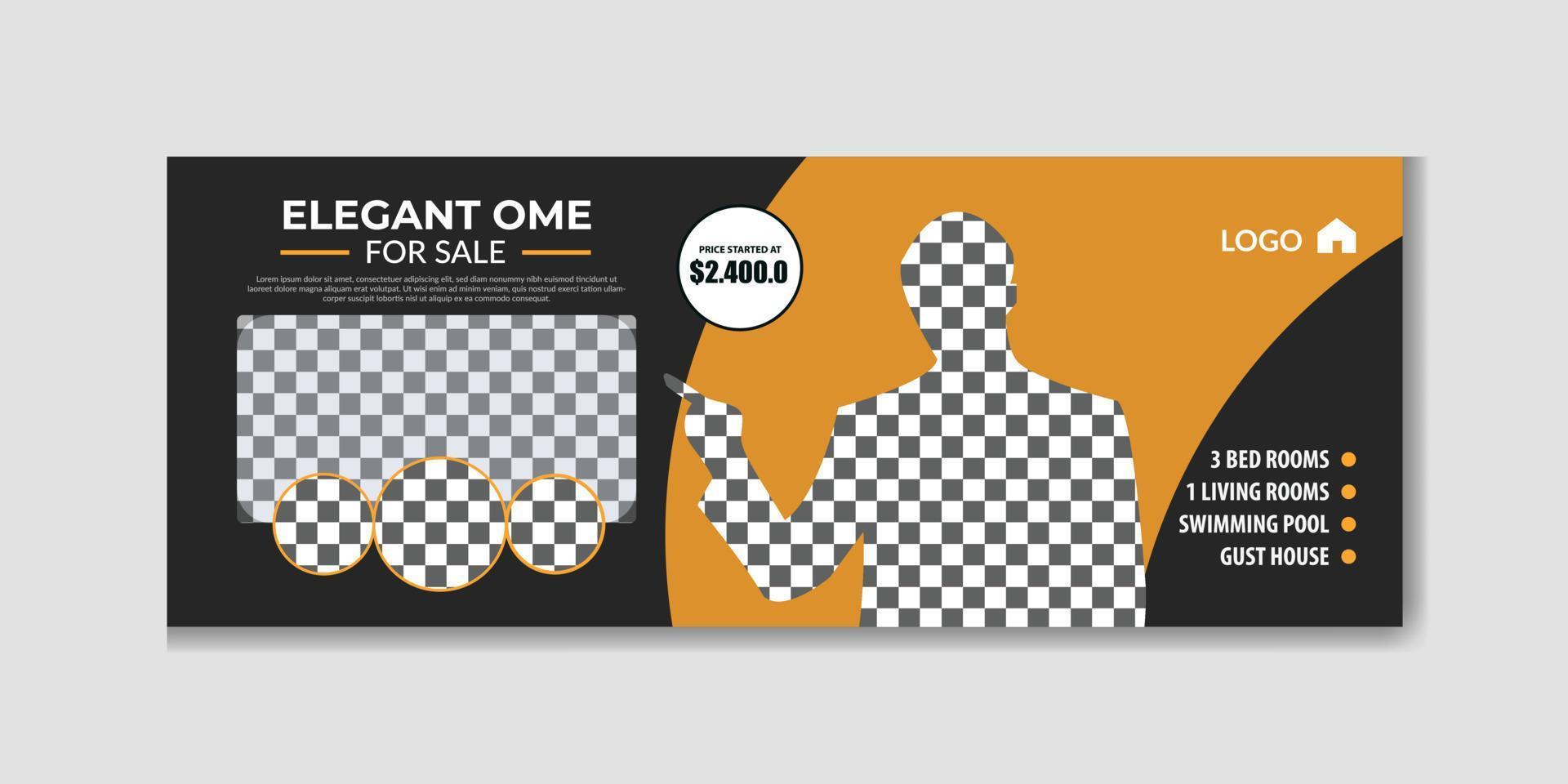 Modern real state home for sale timeline cover page and web ad banner template or social media post design vector