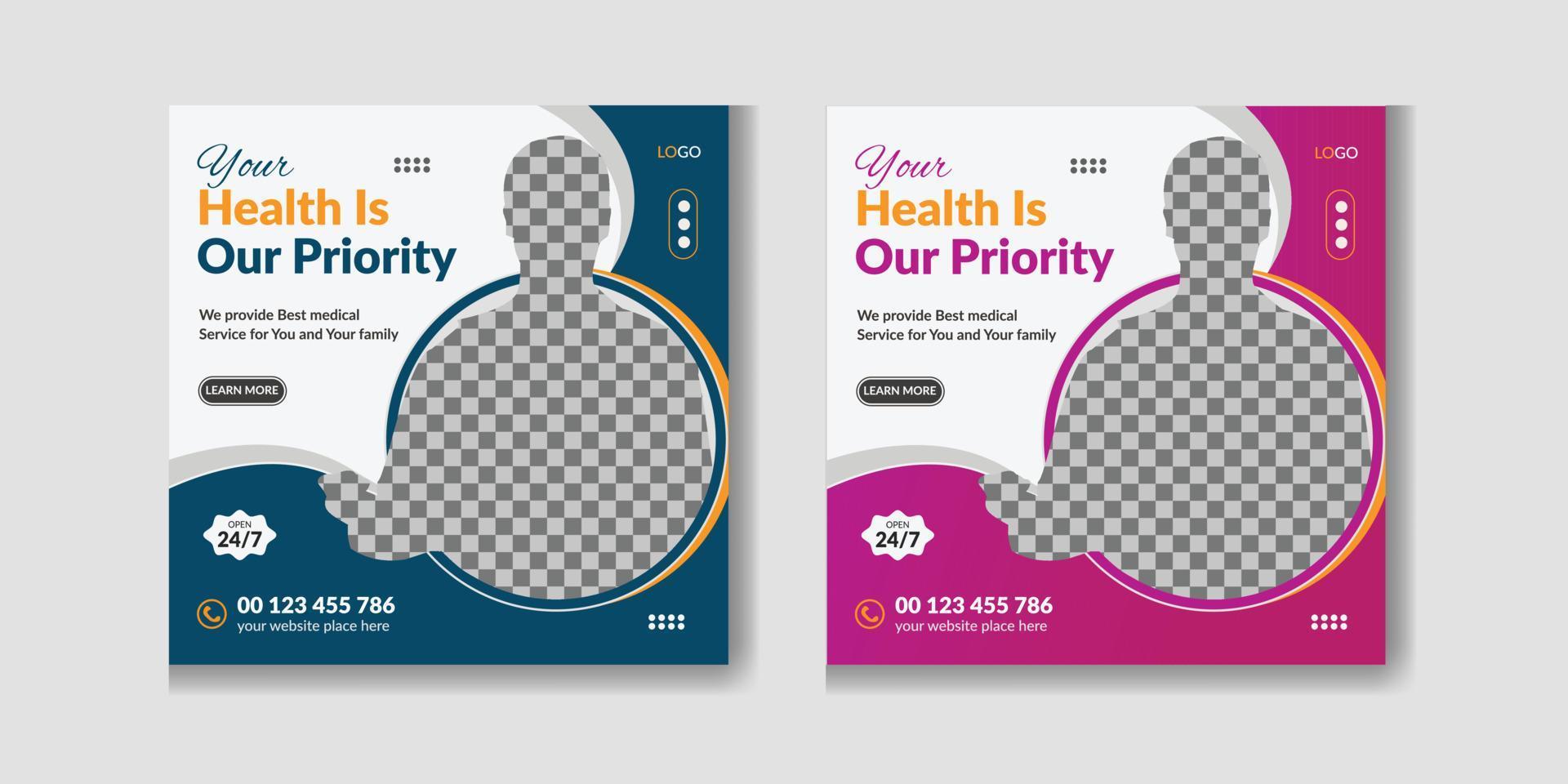 Medical healthcare flyer social media post template web promotion banner for instagram post vector