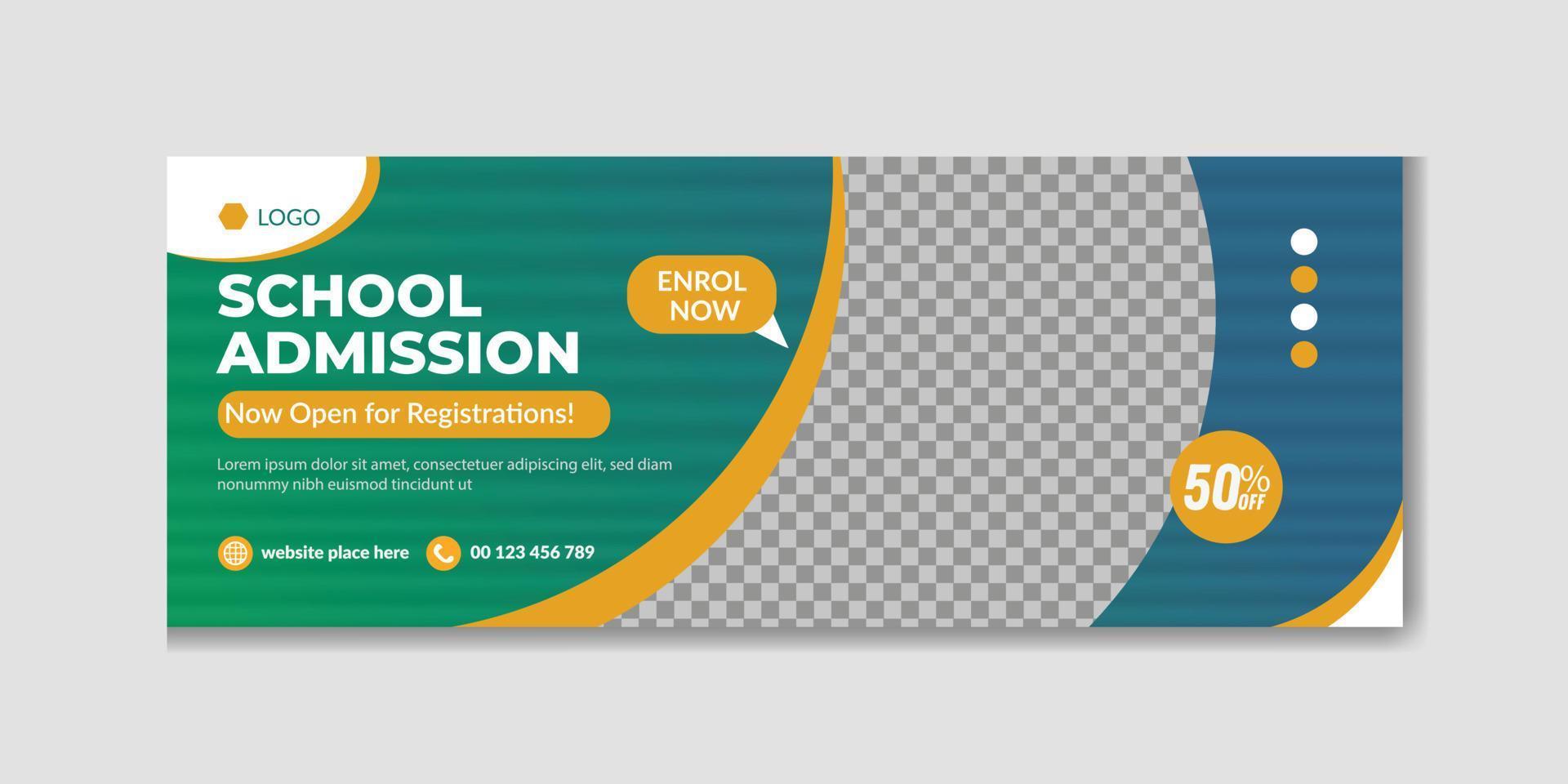 School admission social media imeline cover web banner flyer design template. vector