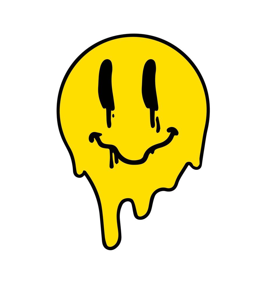 Acid smile face. Psychedelic symbol of rave and techno. Funny sticker for crazy print. vector