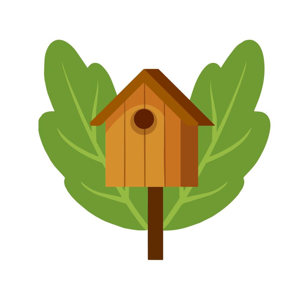 Birdhouse hanging on tree. House for birds. Spring nest of forest animal. vector