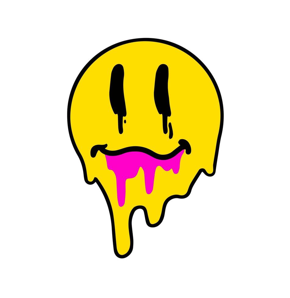 Acid smile face. Psychedelic symbol of rave and techno. Funny sticker for crazy print. vector