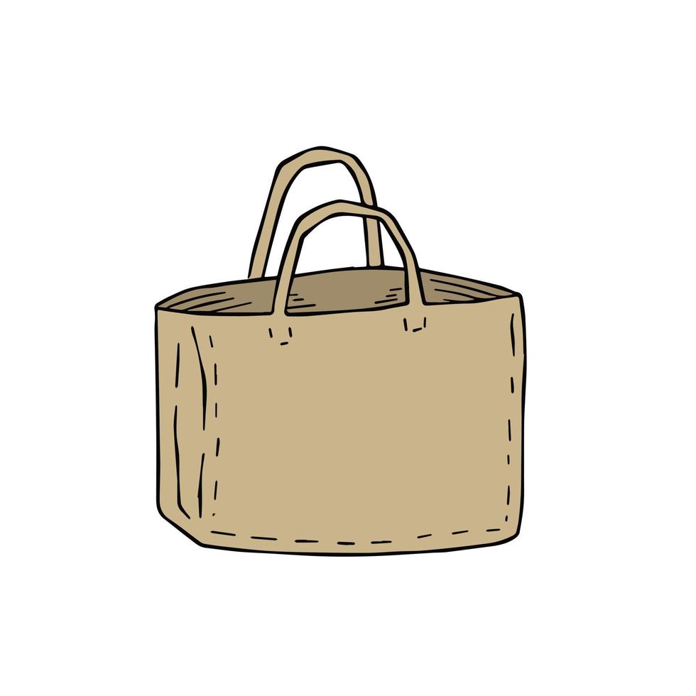 Canvas Tote bag. Cloth eco shopper. Outline cartoon illustration. Reusable Bag for Groceries vector