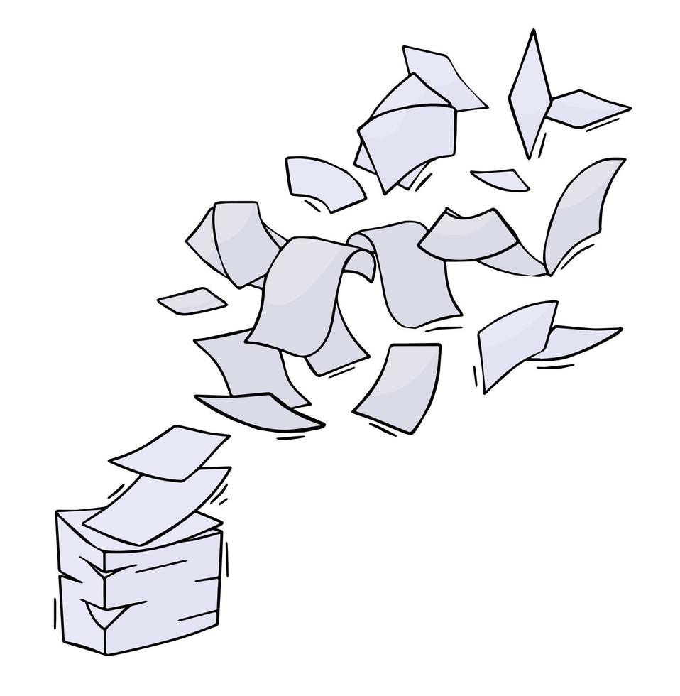 Flying Paper. Blank sheet. Thrown object. White trash. Cartoon flat illustration. Stack and pile of documents. Office element. vector