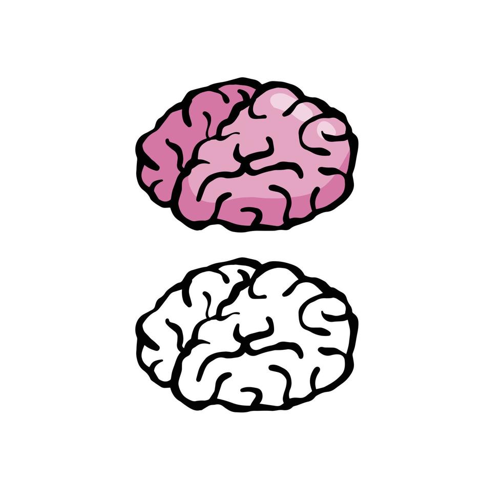 Brain icon in hand drawn doodle style. Reflection and thoughts. Internal organ of the head. Cartoon illustration vector