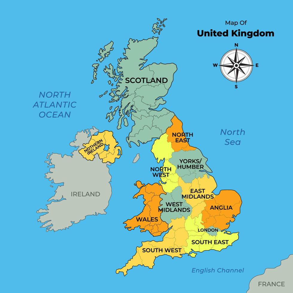 Map of United Kingdom with Surrounding Borders vector