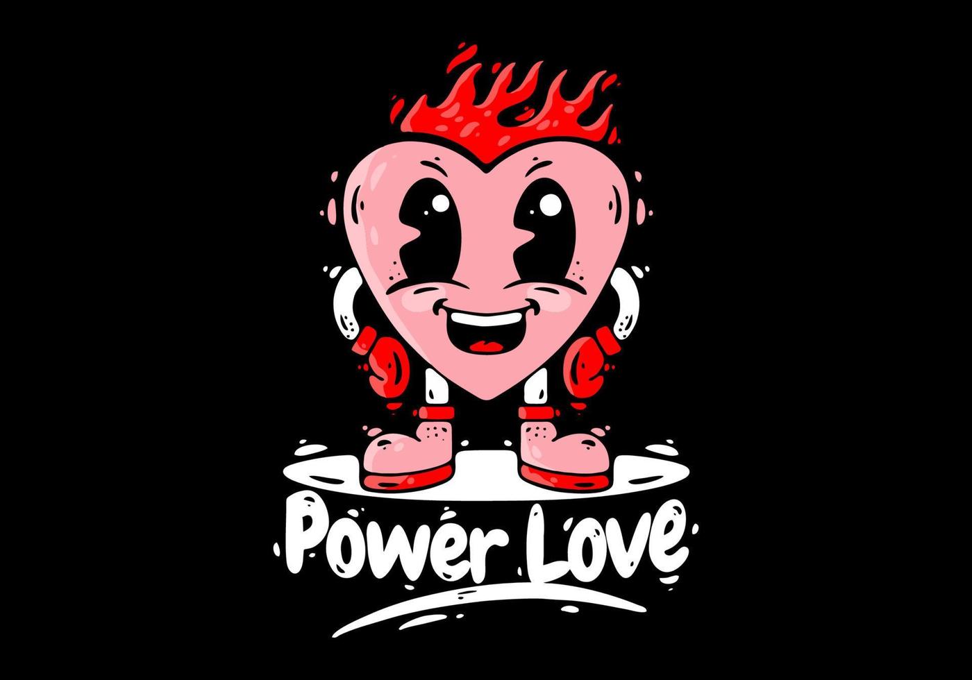 Illustration character design of pink heart with red fire flame vector