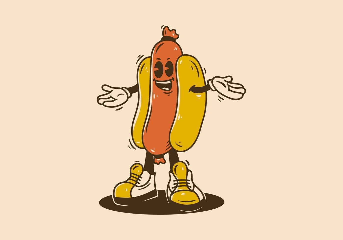 Mascot character design of standing hotdog vector