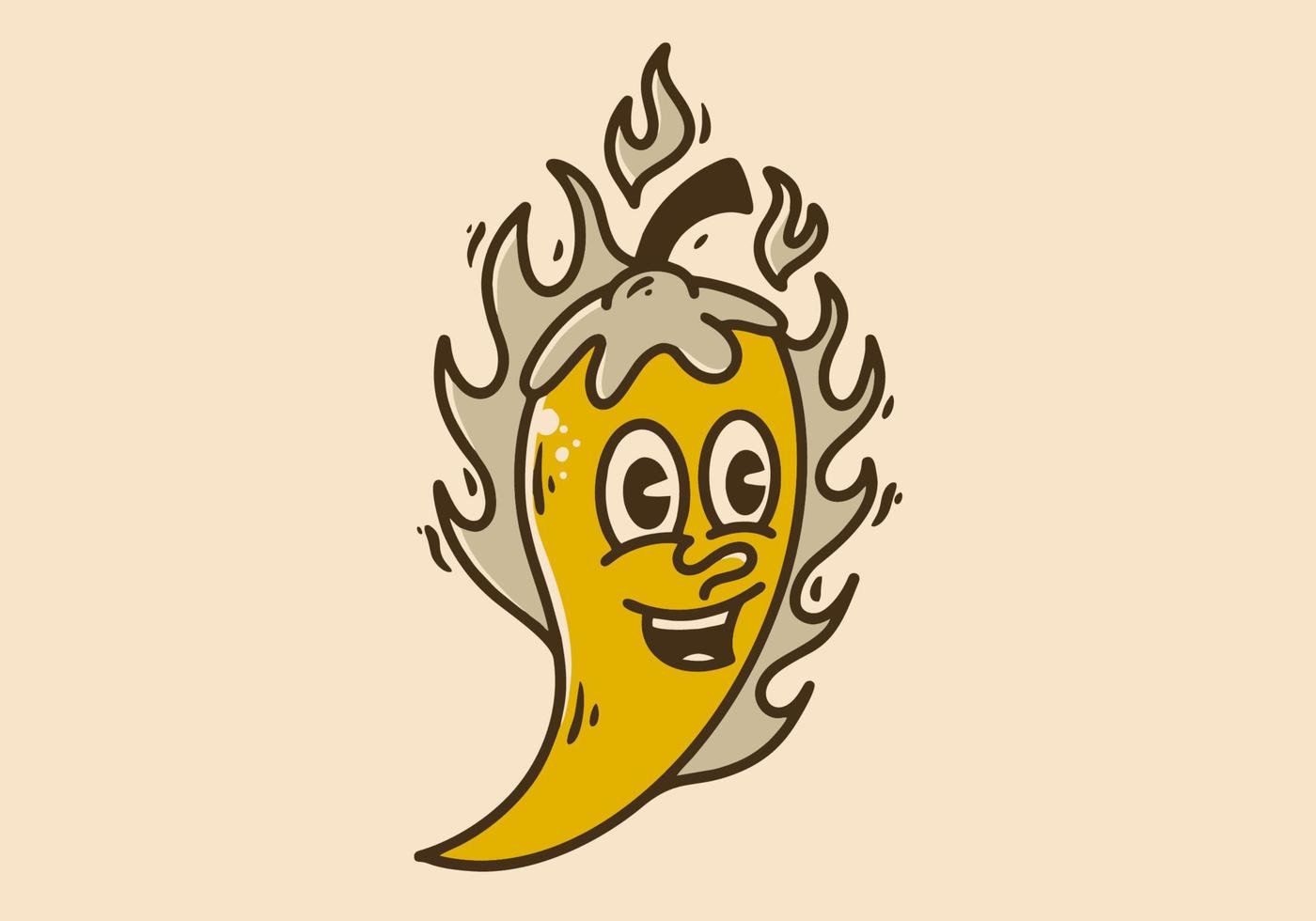Illustration character design of yellow chili vector