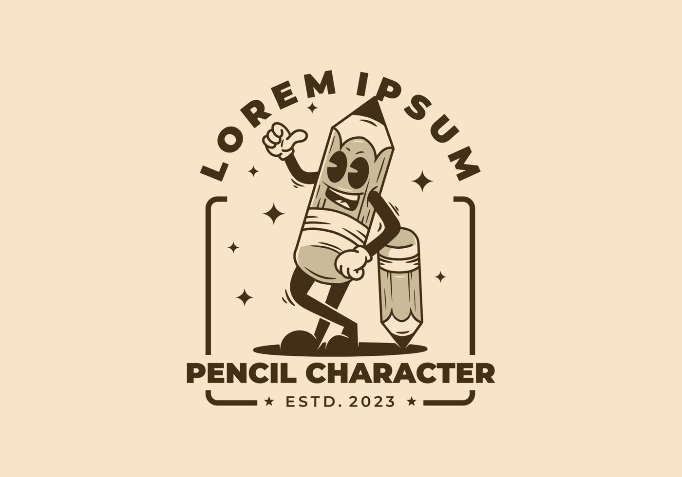 Mascot character design of standing drawing pencil badge vector