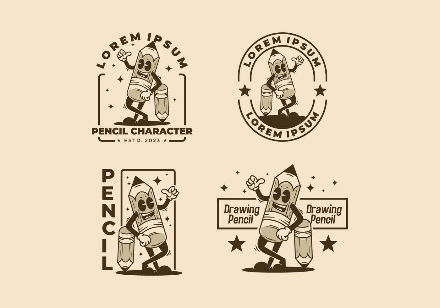Mascot character design of standing drawing pencil badge vector