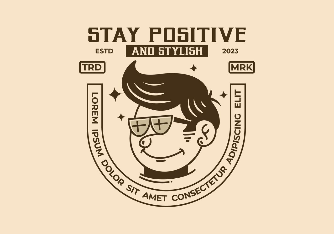 Illustration of a funny face man with retro hair wearing glasses vector