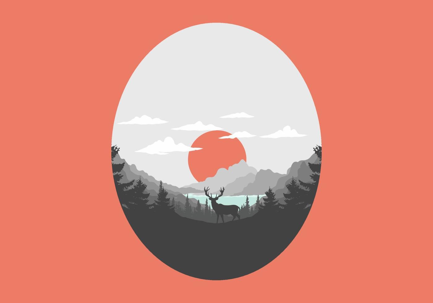 ilustración de arte paisajístico de lagos y bosques de pinos vector