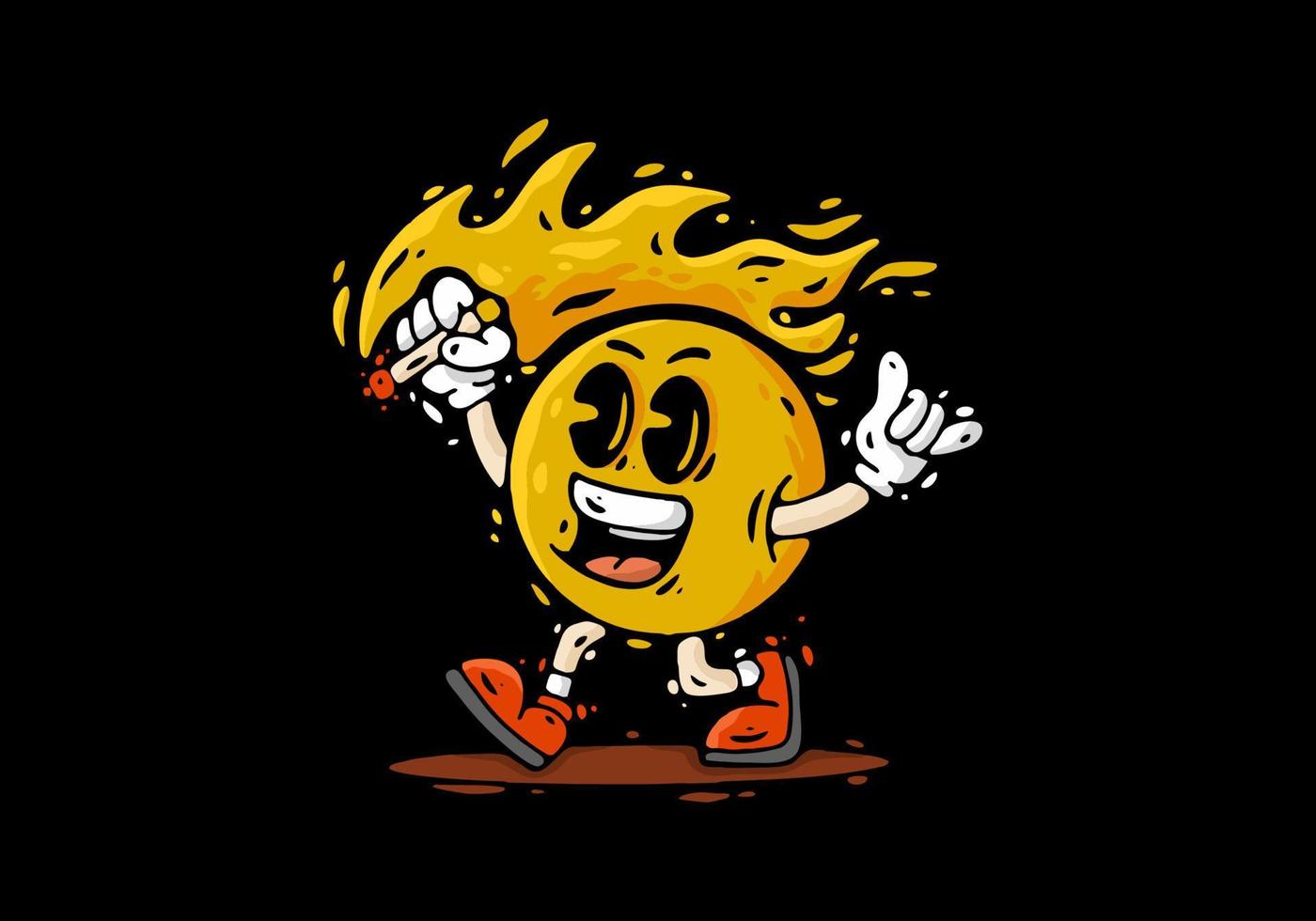 Illustration character design of yellow mascot holding a cigarette vector