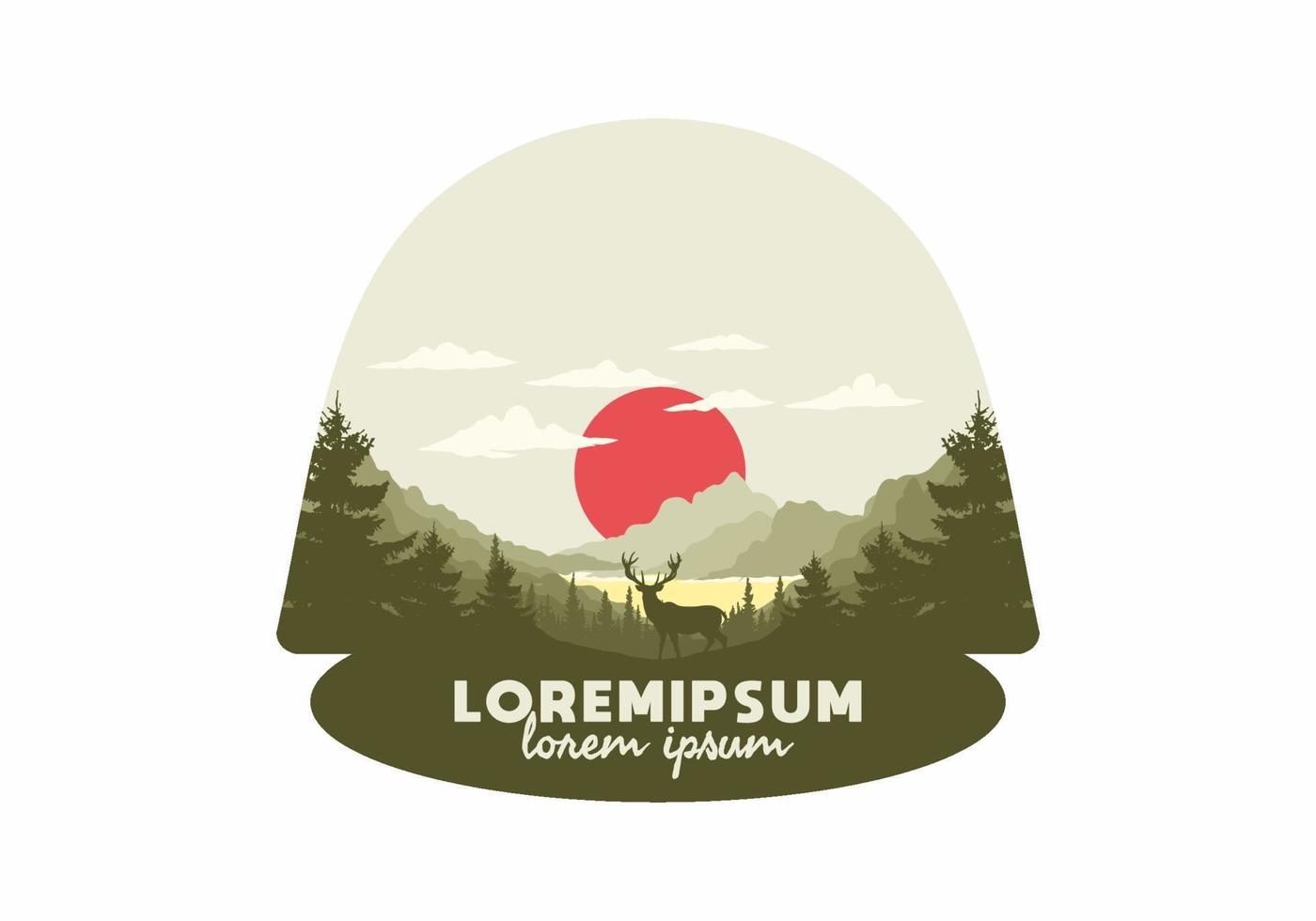 Landscape art illustration of lake and pine forests vector