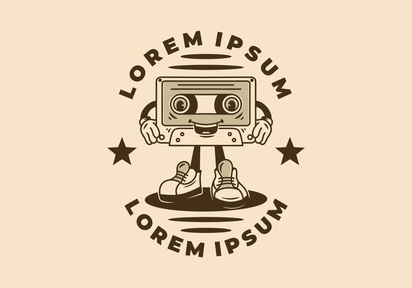 mascot character illustration badge of an old tape cassette vector