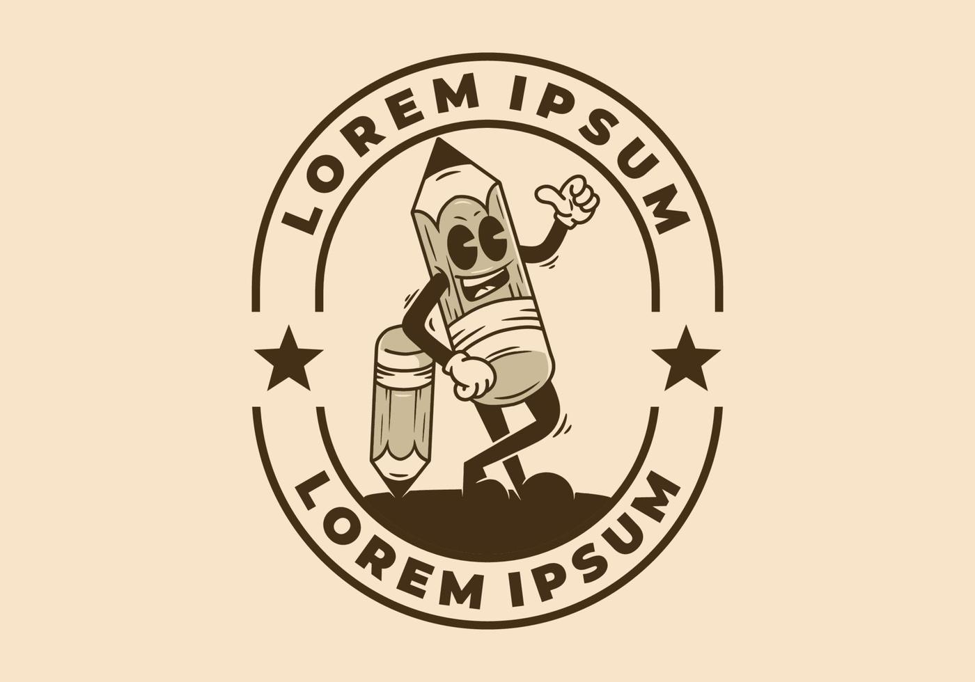 Mascot character design of standing drawing pencil badge vector