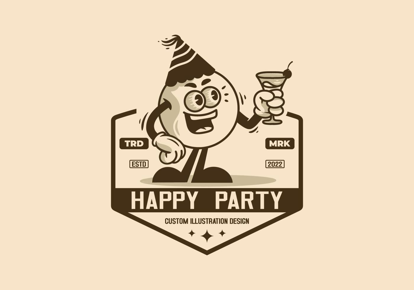 character illustration badge of ball holding a wine glass vector