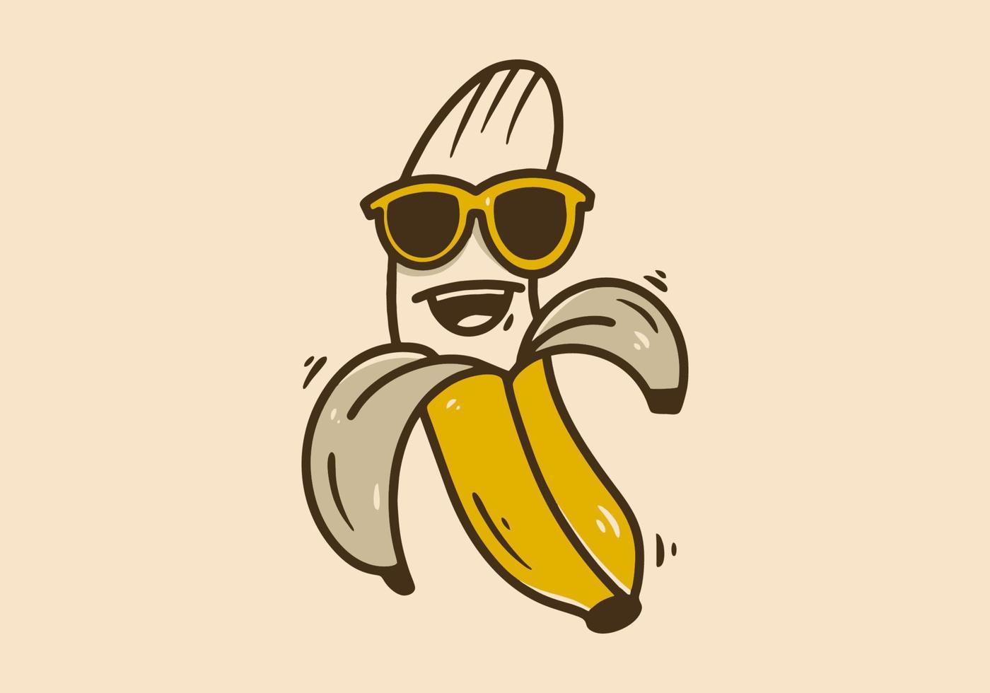 Illustration character design of a banana wearing glasses vector
