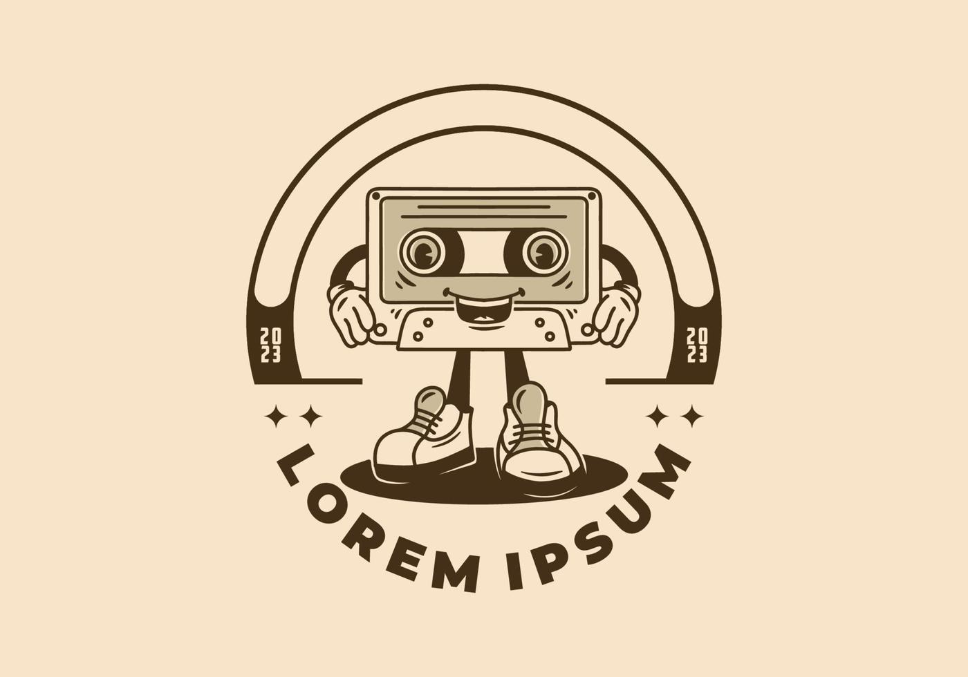 mascot character illustration badge of an old tape cassette vector