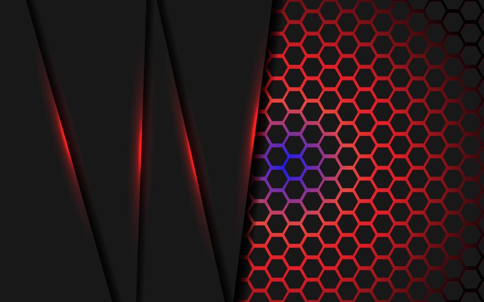 Dark abstract red light background gradient shapes with hexagon mesh pattern decoration. vector