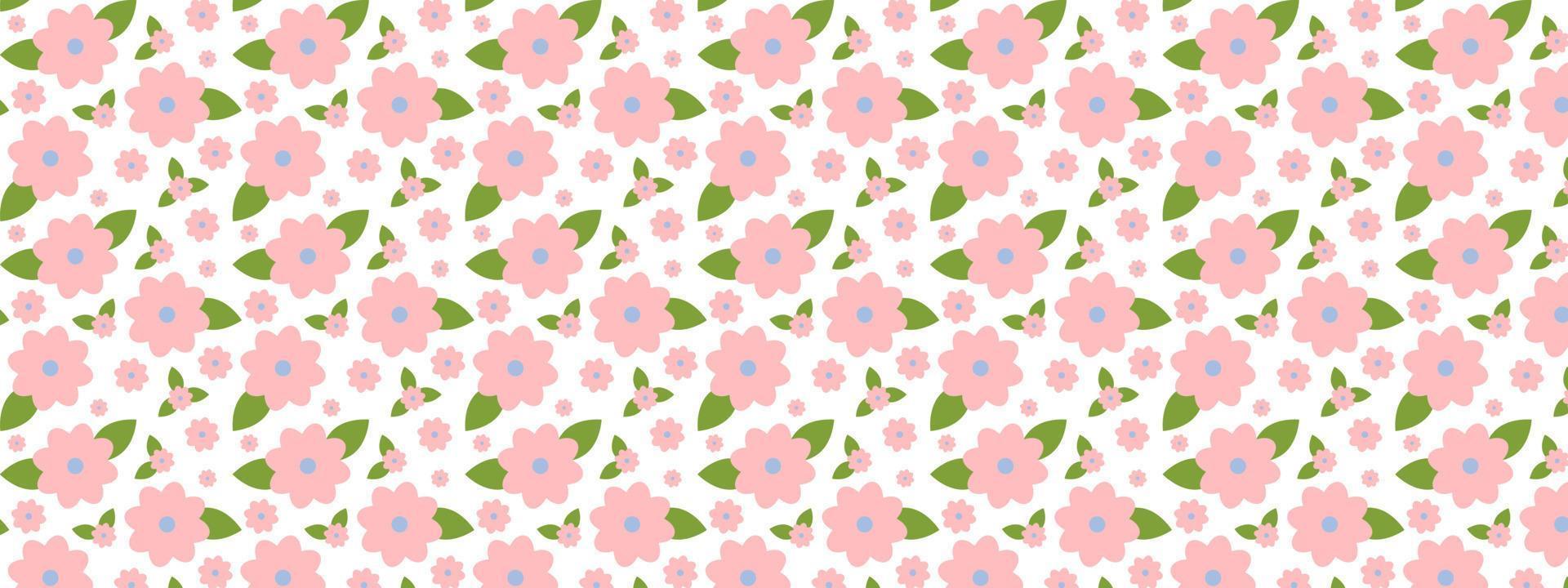 sin costura primavera modelo con linda flores y hojas. botánico ornamento con minimalista elementos en de moda color. naturaleza antecedentes para tela, textiles, papel. vector plano dibujos animados ilustración