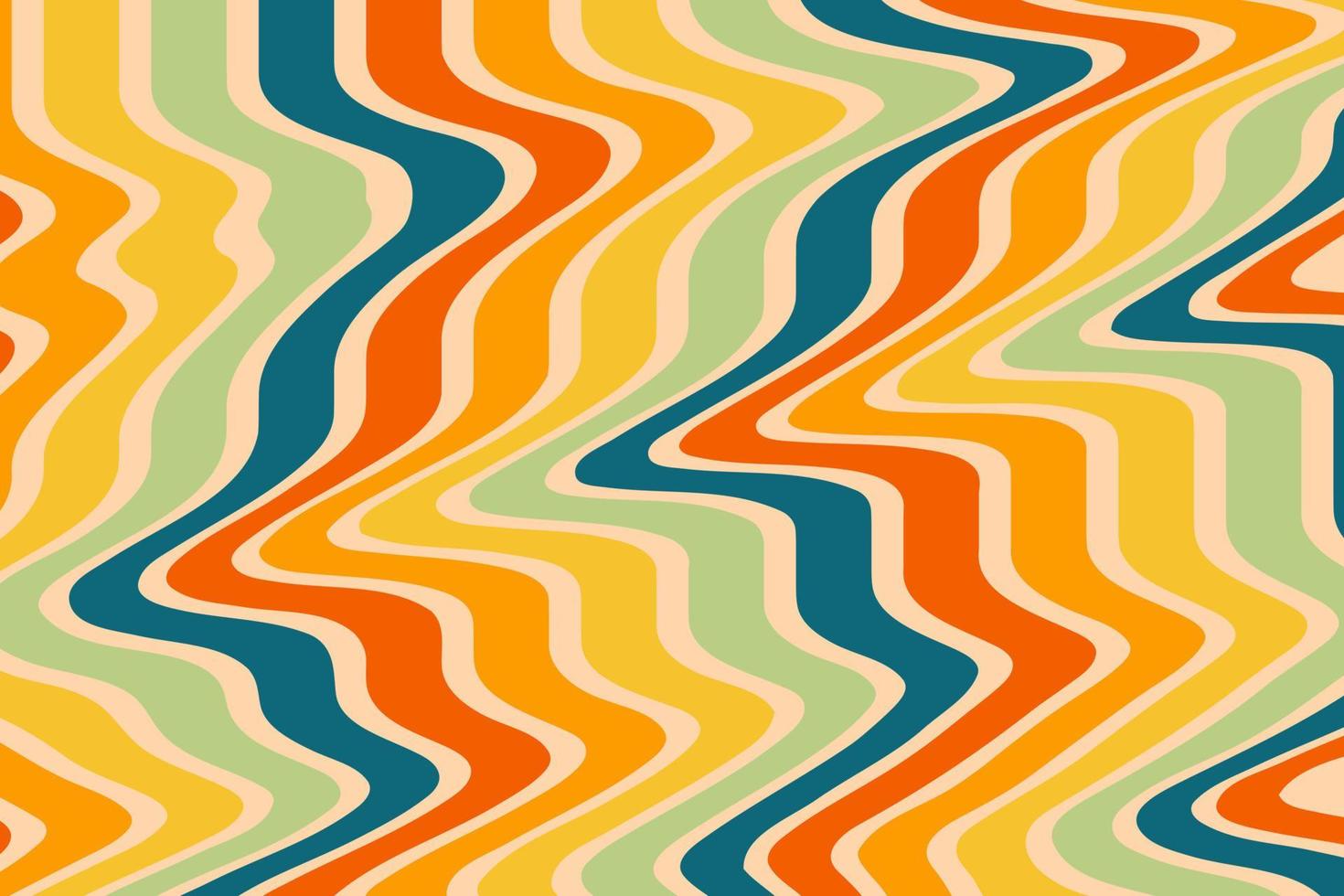 1970s Retro pattern groovy trippy. Wavy abstract groovy Background. Seventies Style. Hippie Aesthetic 60s, 70s, 80s style. Wavy Swirl Pattern. Vector Illustration, Flat Design