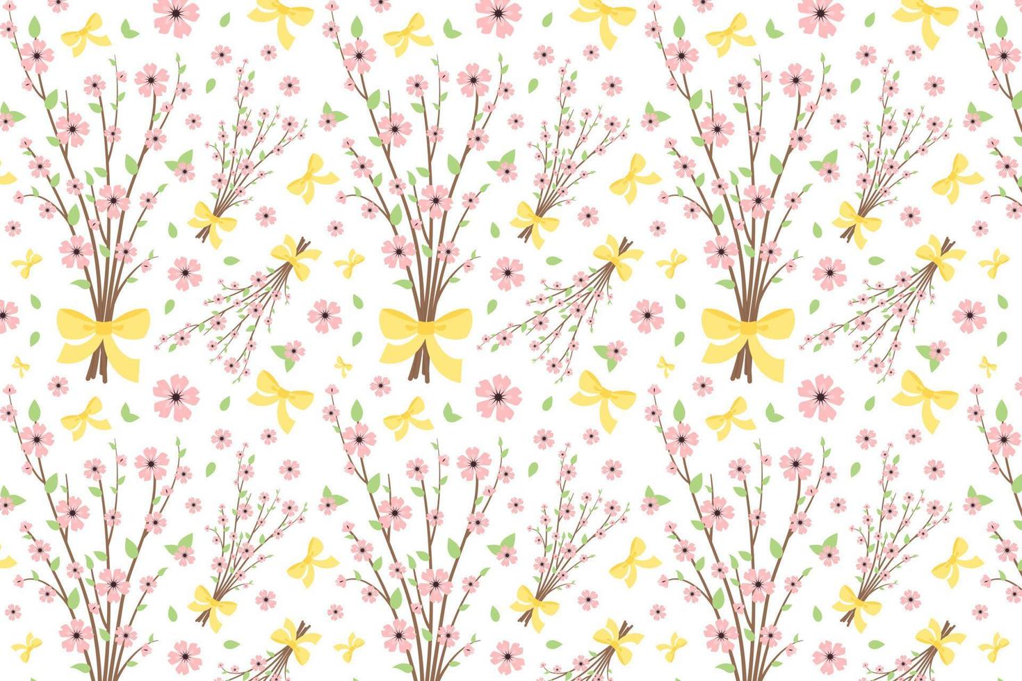 Seamless pattern with Blooming branches of cherry, sakura. Bouquet with spring buds, blossom and flowers. For greeting cards, textiles, wrapping paper, wallpaper. Spring illustration, white background vector