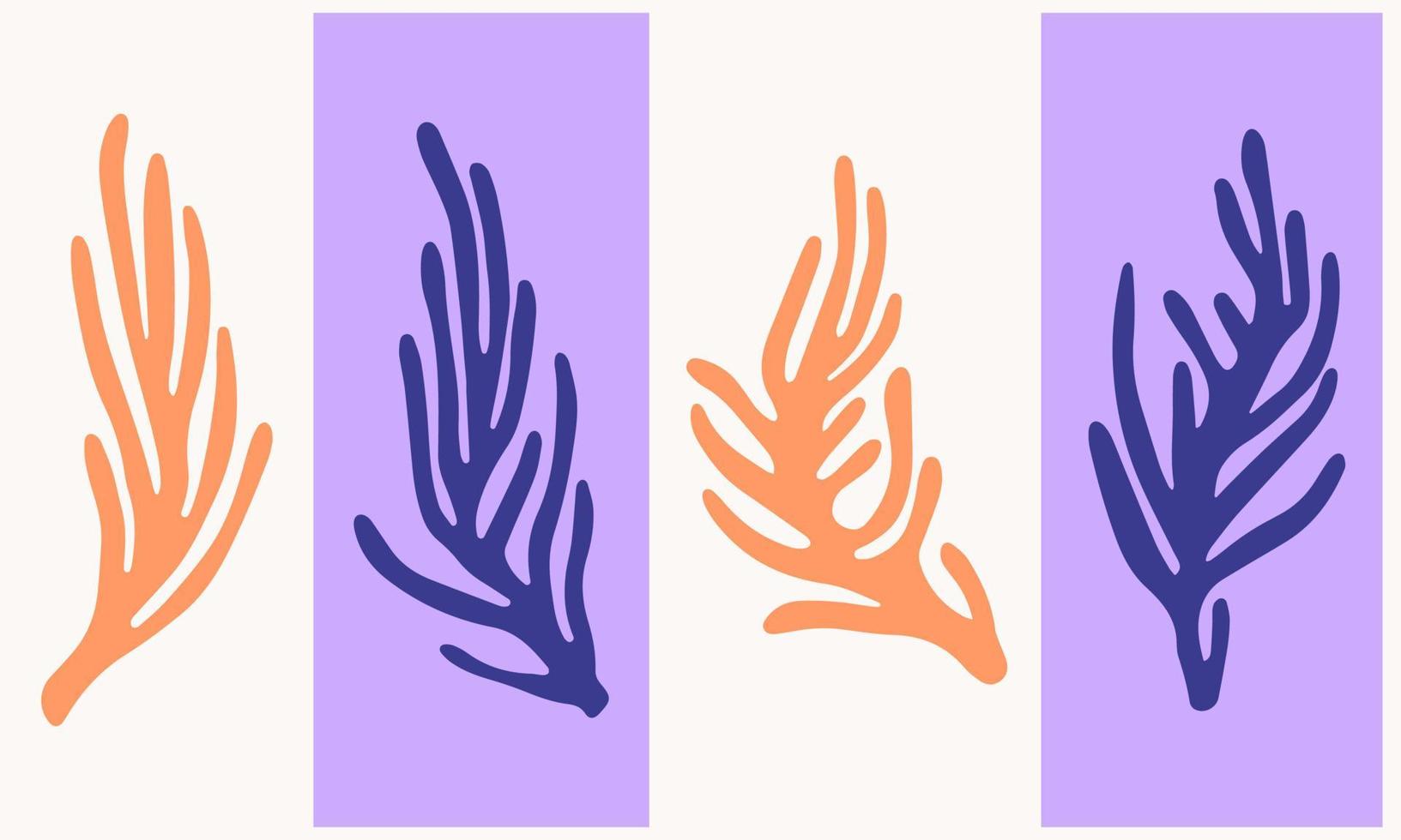 Set of abstract organic shapes. Cutted shape of algae and botanical leaves, abstract shape. Organic shape in the flat style of Henri Matisse. vector