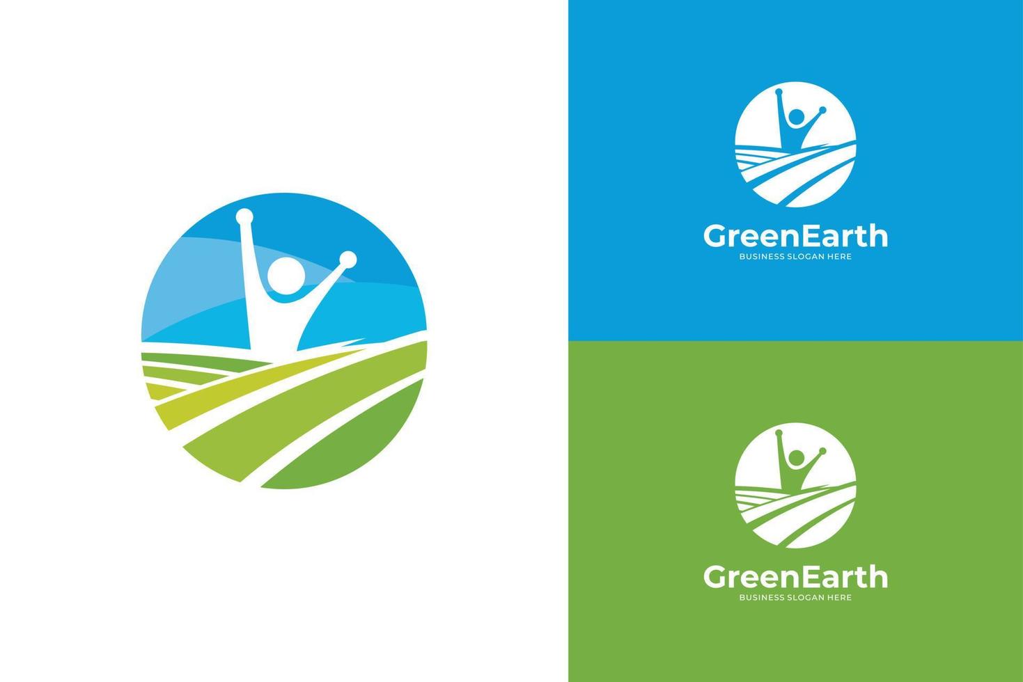 Illustration happy people live in the green earth logo vector